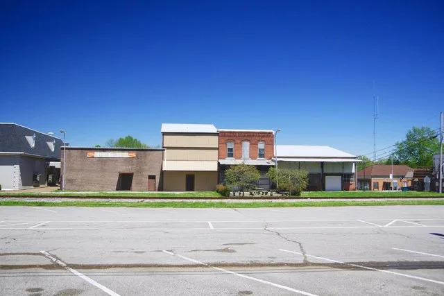 Buildings facing State Championship Road in Gleason, Tennessee, United States.