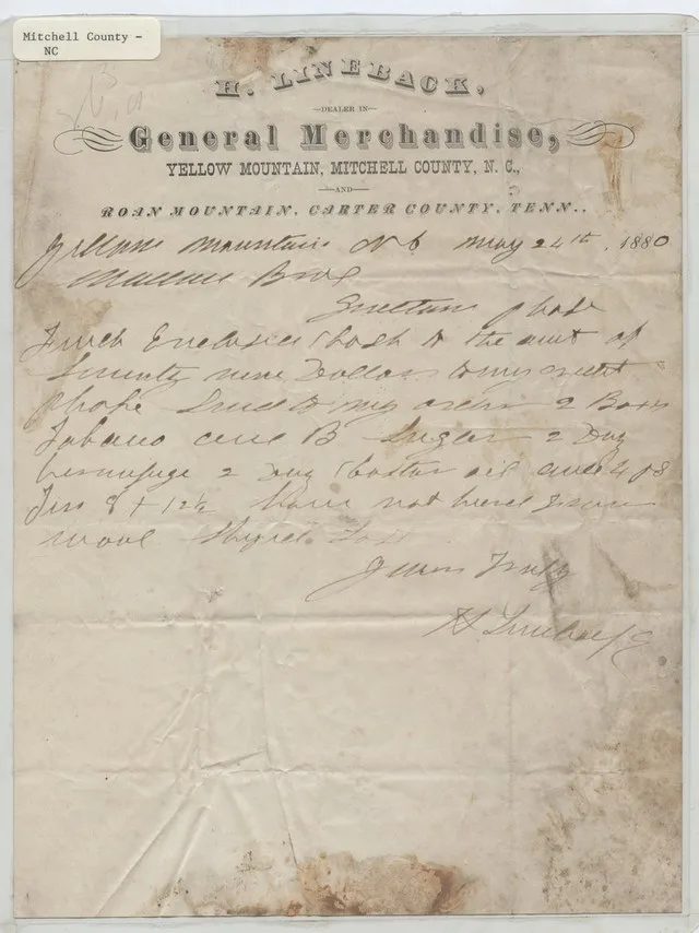 Mitchell County, N.C. H. Lineback General Merchandise Yellow Mountain, Mitchell County, North Carolina