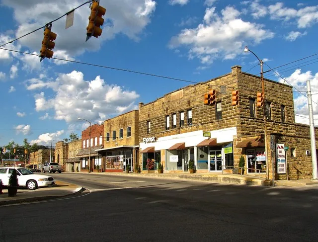 Buildings along Main Street in Jamestown, Tennessee, United States.