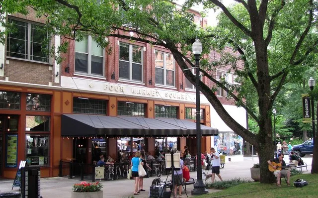 The southeast corner of Market Square in Knoxville, Tennessee, USA.
