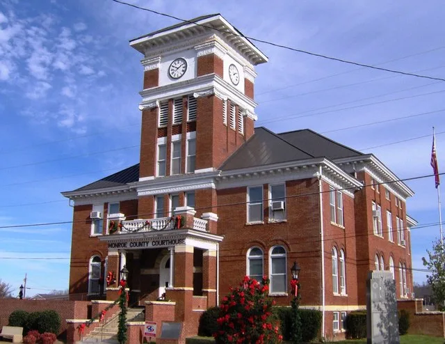 The Monroe County Courthouse in Madisonville, Tennessee, located in the Southeastern United States. The courthouse was built in 1897, and placed on the National Register of Histor...