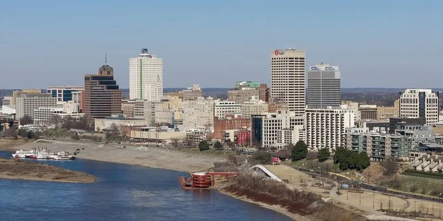 The skyline of Memphis, Tennessee, along the Mississippi River.