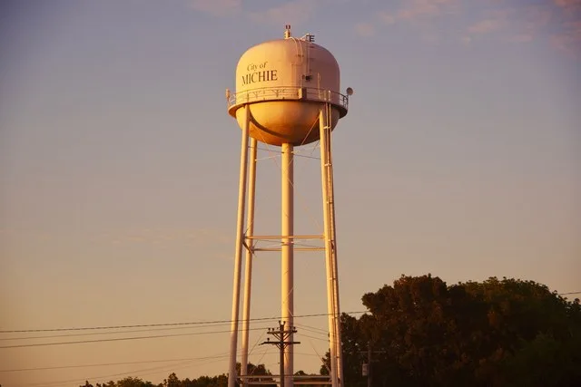 Water tower in Michie, Tennessee, United States.