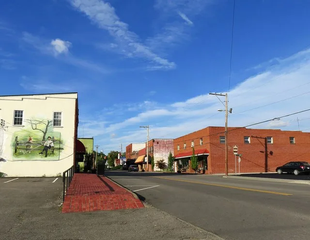 Buildings along Church Street in Mountain City, Tennessee, United States.