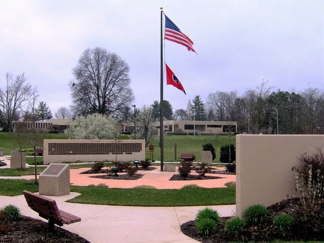 The Commemorative Walk monument in Oak Ridge, Tennessee, in the southeastern United States. The monument lists the founders of the city and details its history as the base for the...