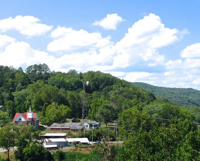 The view looking northwest from the SR 299 bridge in Oakdale, Tennessee, United States.