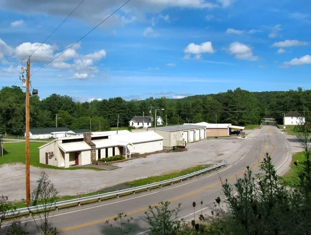 View of Palmer, Tennessee, United States. Tennessee State Route 108 is on the right.