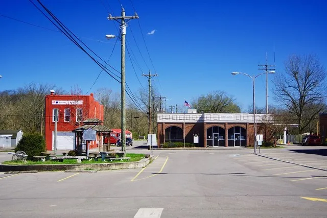 Town Hall (right) and fire department in Petersburg, Tennessee, United States.