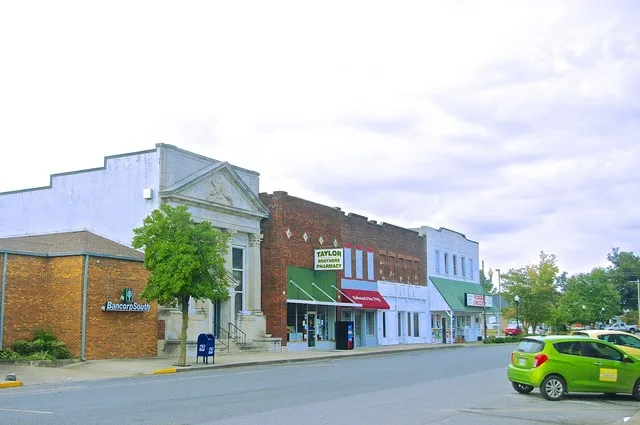 Buildings along Main Street in Ridgely, Tennessee, United States.