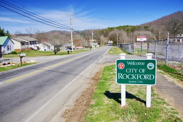 Entrance sign to Rockford, Tennessee, United States, along Williams Mill Road.