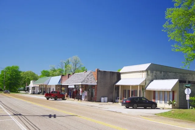 Businesses along State Route 114 in Scotts Hill, Tennessee, United States.