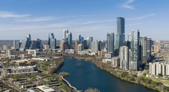 The skyline of Austin, the capital city of Texas. With a population of 961,855, it's the 13th-most populous city in the U.S.
