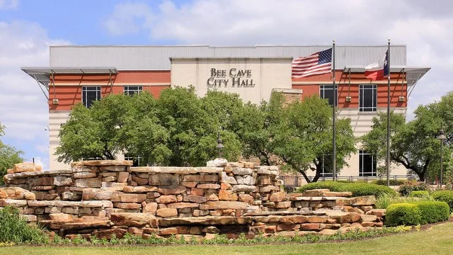 South elevation of city hall in Bee Cave, Texas, United States.