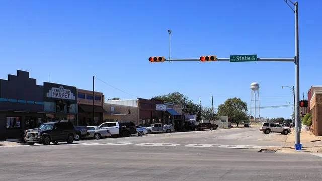 Looking up Main Street in Bronte, Texas, United States.