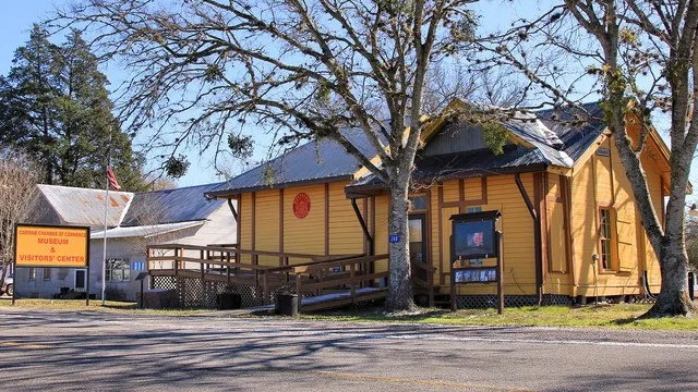 The Chamber of Commerce, Museum and Visitor Center in Carmine, Texas , United States is in the former train station.