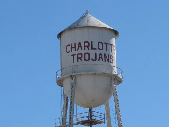 Charlotte Trojans water tower in Charlotte, TX
