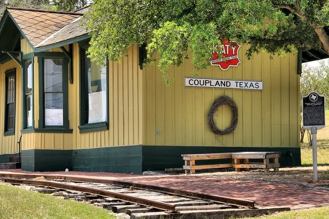 The historic Missouri–Kansas–Texas Railroad train station in Coupland, Texas , United States.