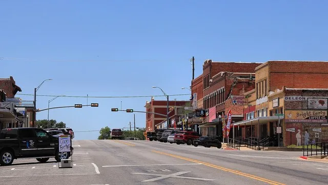 Downtown De Leon, Texas, United States.
