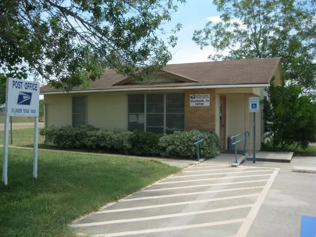 Photo shows the US Post Office on FM 2503 in Ellinger, Texas. View is to the southeast.