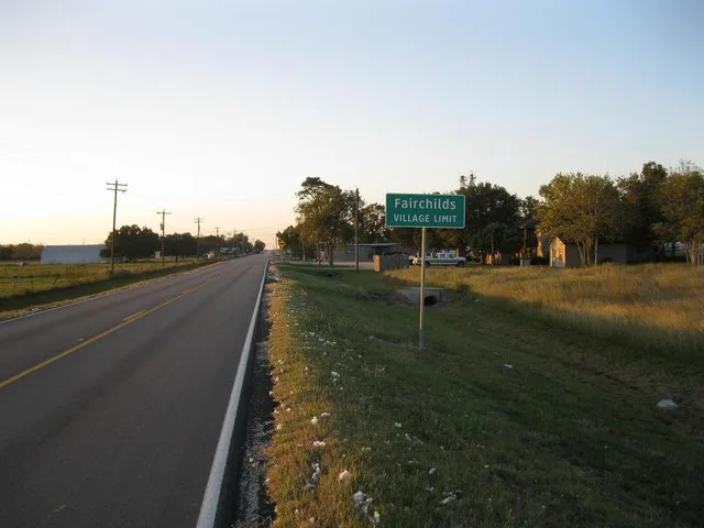 Fairchilds, Texas road sign on FM 361 looking northeast.