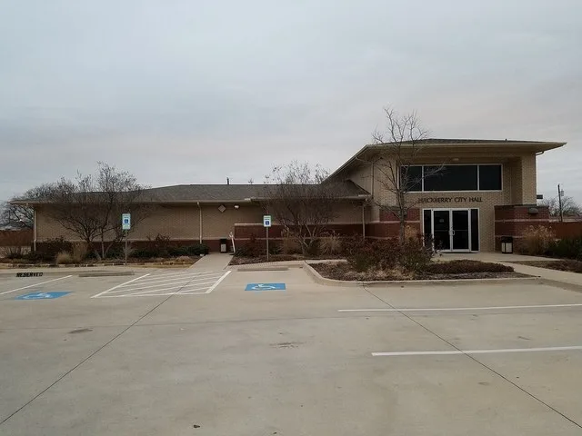 The City Hall of the Hackberry, Texas municipal government.
