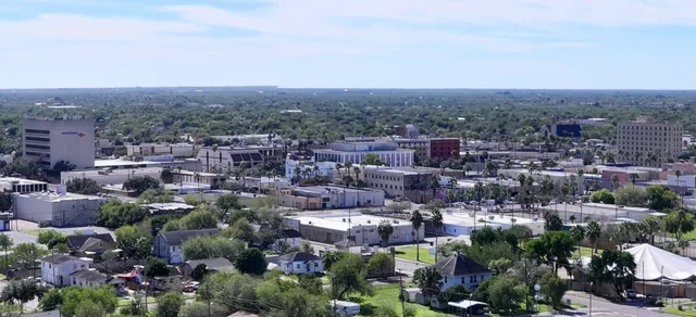 Aerial view of downtown Harlingen, Texas.