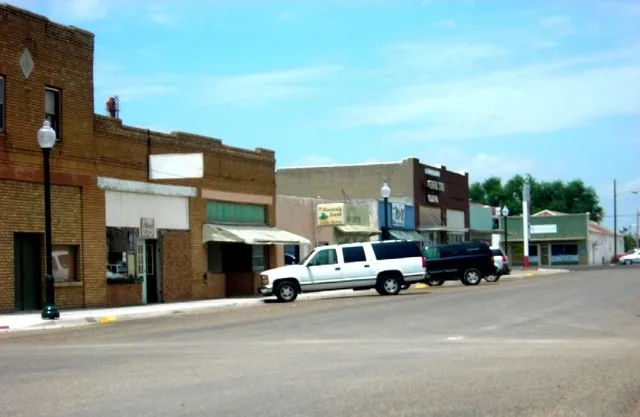 A row of businesses in dowtown Idalou, Texas.