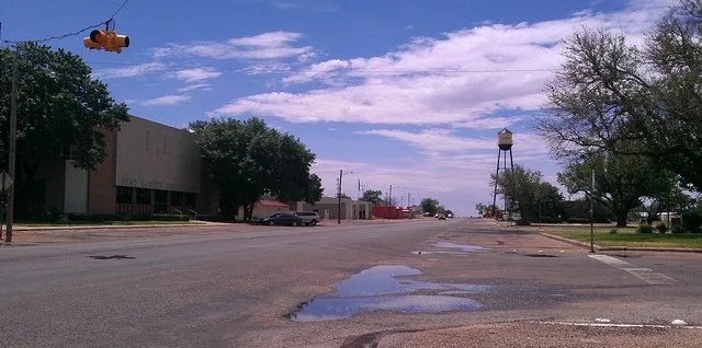 Jayton, Texas as seen facing south outside the Kent County Library.