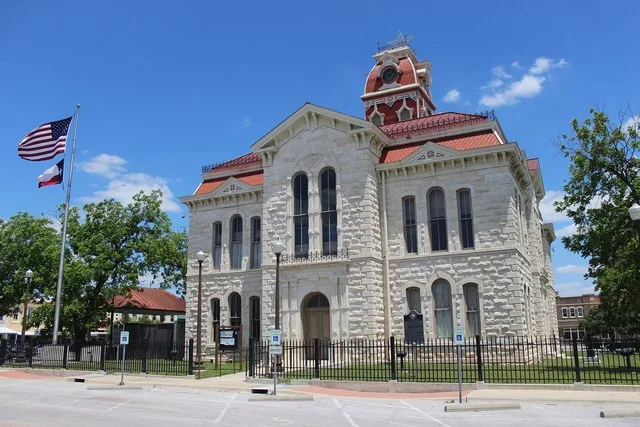 The Lampasas County Courthouse was completed in 1884. The structure was added to the National Register of Historic Places on June 21, 1971. Lampasas, Texas.