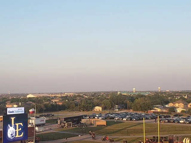 A view of Little Elm, Texas residental areas, high school, and a church from the Little Elm Athletic Complex.
