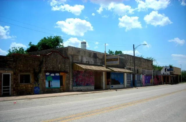 A row of shops in Lueders, Texas.