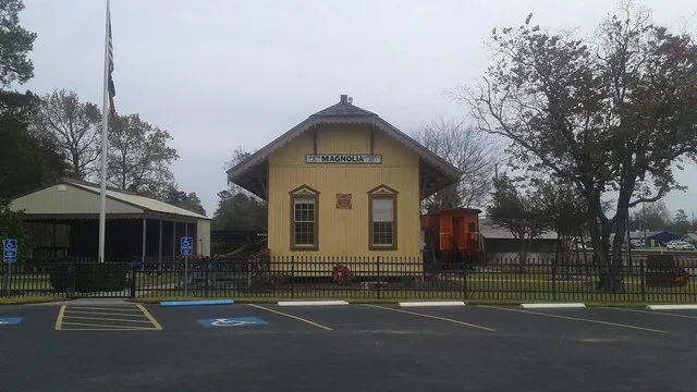 Historic train depot in Magnolia, Texas.