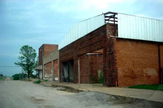 A row of abandoned shops in Megargel, Texas.