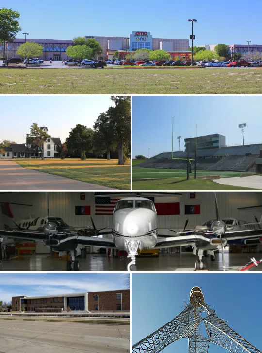 This is a collage of the suburban city of Mesquite, Texas. The images used in the file are: https://commons.wikimedia.org/wiki/File:AMC_30_Mesquite_Texas_2016.jpg , https://common...