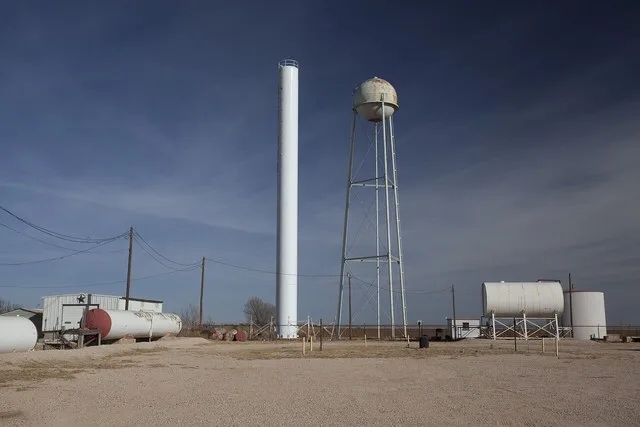 Water towers, New Home , Lynn County, Texas.
