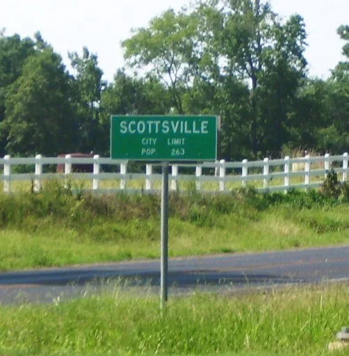 Scottsville, Texas City Limit Sign at the intersection of US 80 and FM 2199 .