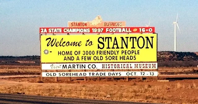 Welcome to Stanton, Texas sign on US I-20 West.