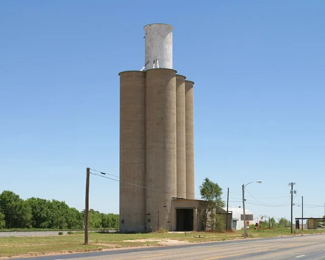 Grain elevator in the West Texas town of Sudan, Texas .
