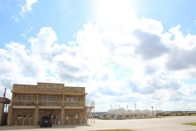 A picture of the Turner Land & Hay building in Webberville, TX, August 8 2020