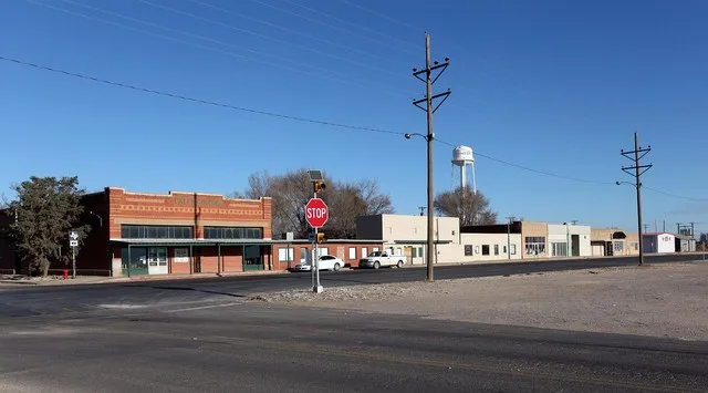 The Green Building and the rest of downtown Wilson, Texas .