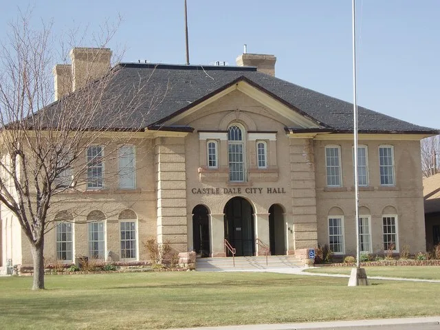 The city hall of Castle Dale, Utah , formerly the Castle Dale School.