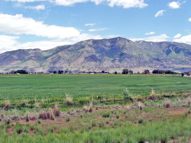 City of Elwood,Utah,with Mendon Peak in background as seen from I-15,June 8,2008