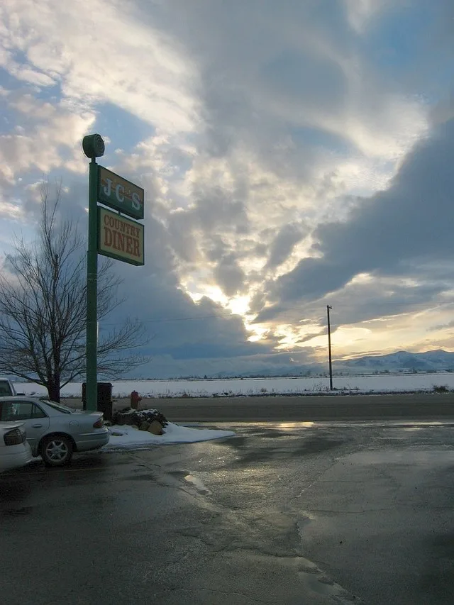 Tremonton diner at sunset, Utah.