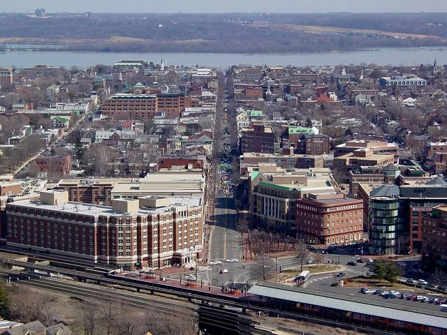 The Old Town district of Alexandria, Virginia as seen from the observation deck of the George Washington Masonic National Memorial.