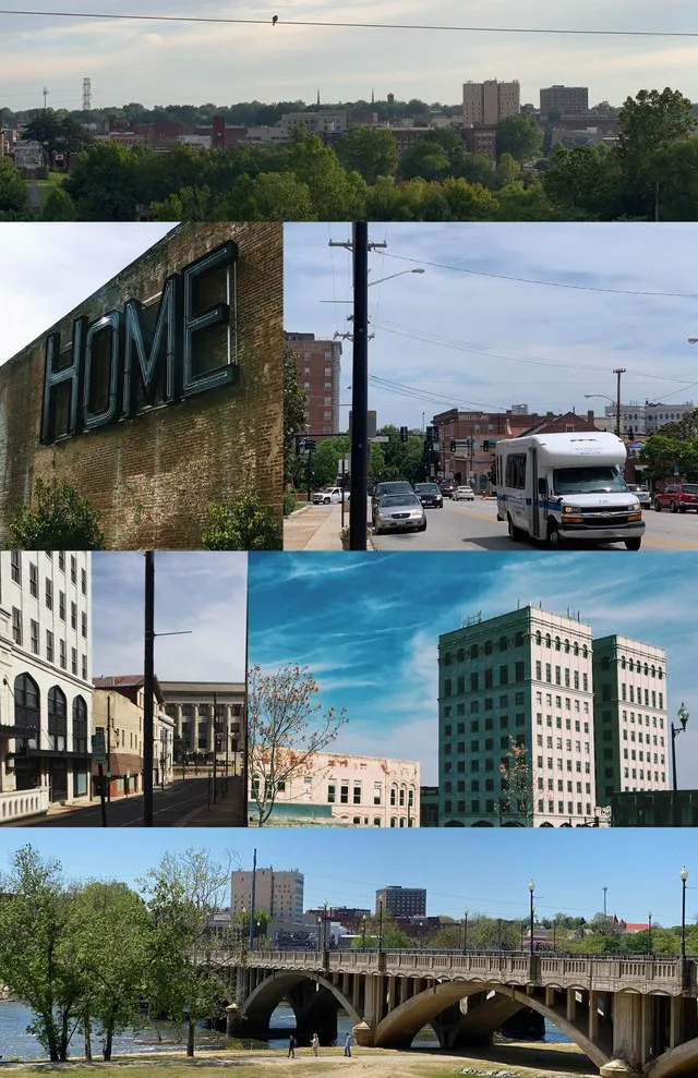 Worsham Street Overlook, Main Street & Ridge, Masonic Temple (River City Towers), Martin Luther King, Jr. Bridges, Municipal Building from Union Street, Repurposed Dan River Fabri...