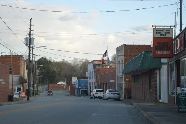 Commercial buildings on State Route 47 in central Drakes Branch , Virginia , United States .