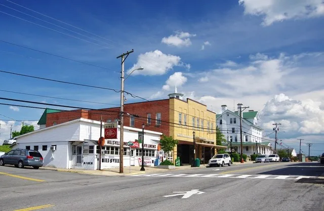 Businesses along Main Street (US Route 52) in Hillsville, Virginia, United States. Hillsville Diner is on the left.