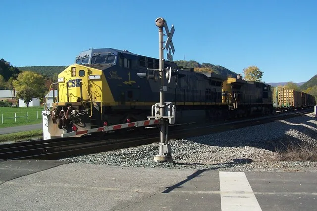 CSX # 1 "The Spirit of West Virginia" crosses a local road in Iron Gate, WV. I was packing up the camera gear in the car when the crossing bell sounded. I couldn't get to the othe...