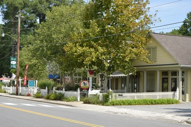 Houses-turned-businesses on Irvington Road ( State Route 200 ) in Irvington , Virginia , United States . These buildings are part of the community's historic district , which is l...