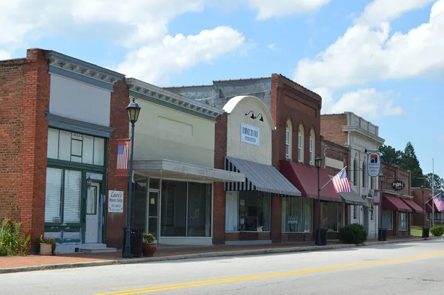 Buildings on the western side of Main Street north of Seaboard Street in La Crosse , Virginia , United States .